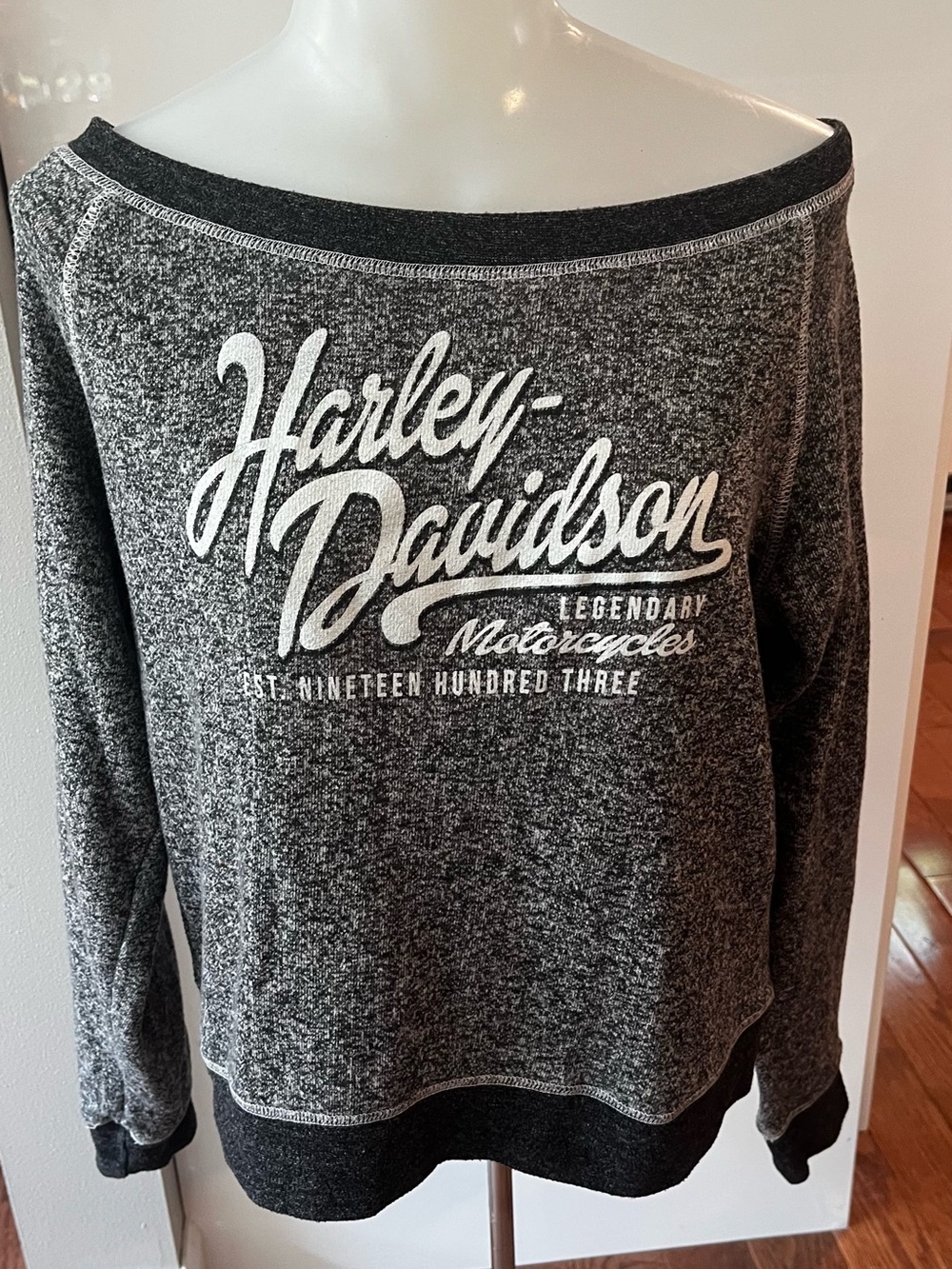 Harley-Davidson Black Marled off the shoulder Cropped Sweatshirt size M